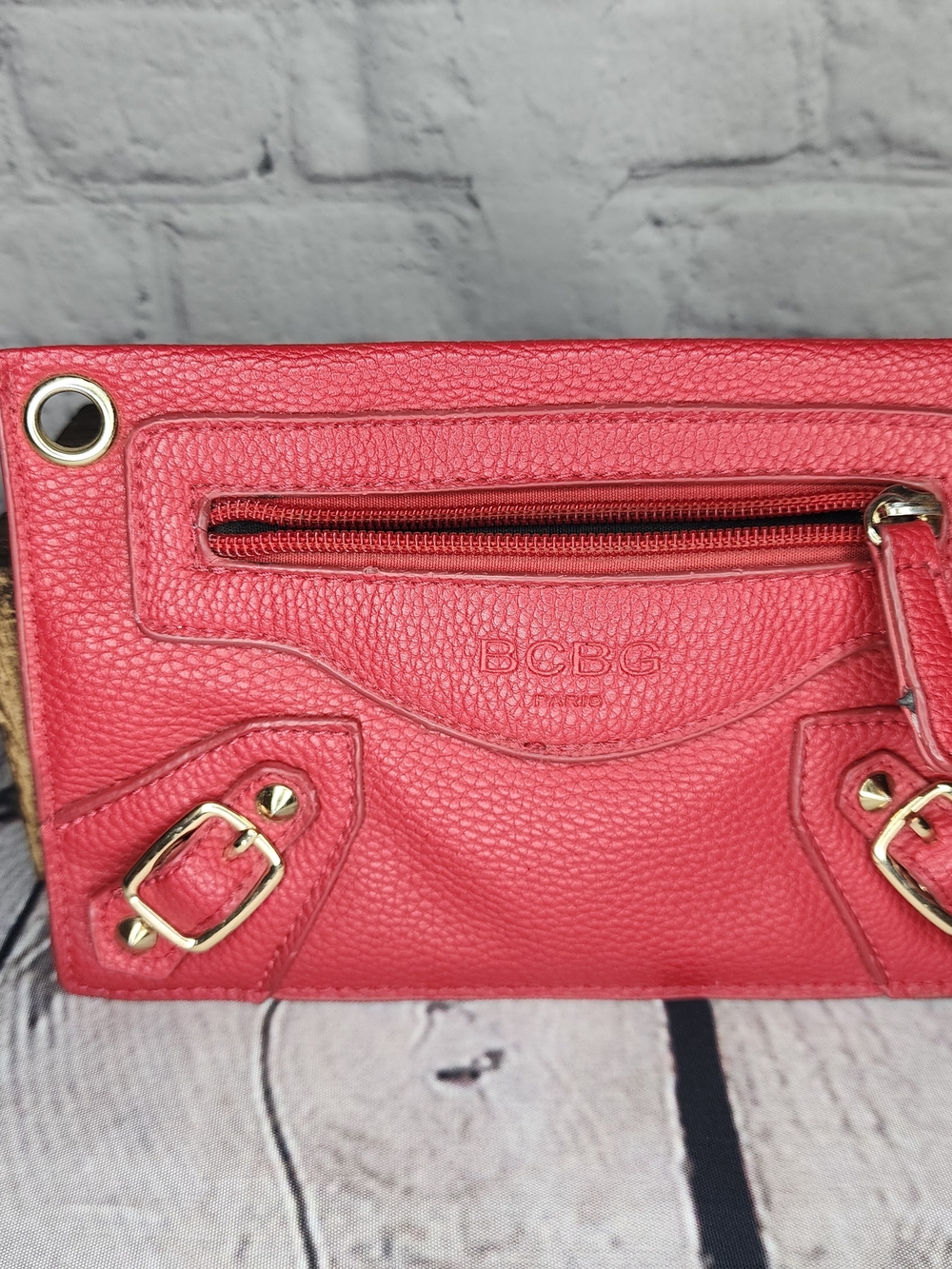 BCBG Red Pebble-Texture Clutch with Gold Hardware - Picture 4 of 4